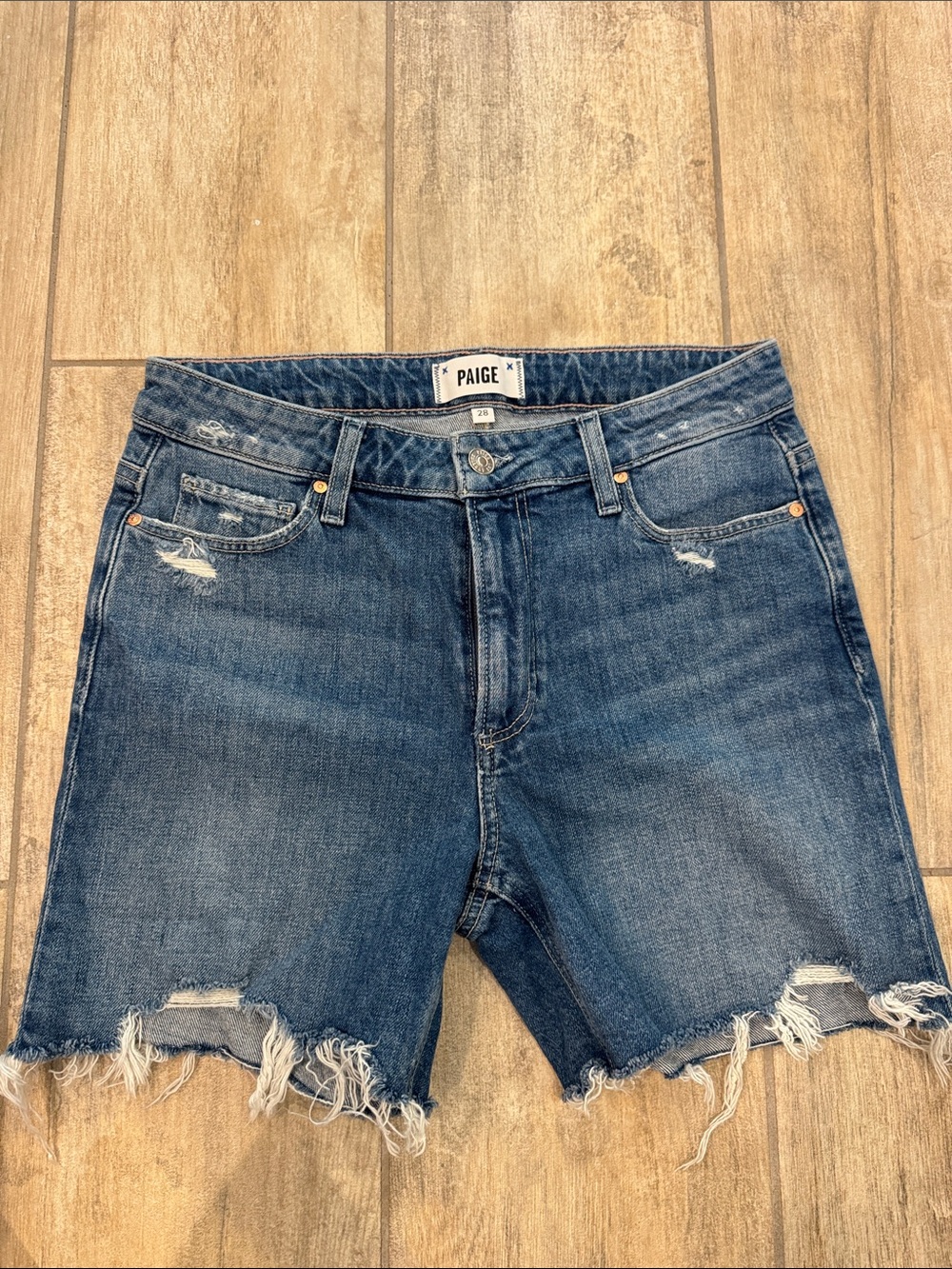PAIGE Distressed Blue Denim Cutoff Shorts Womens 28